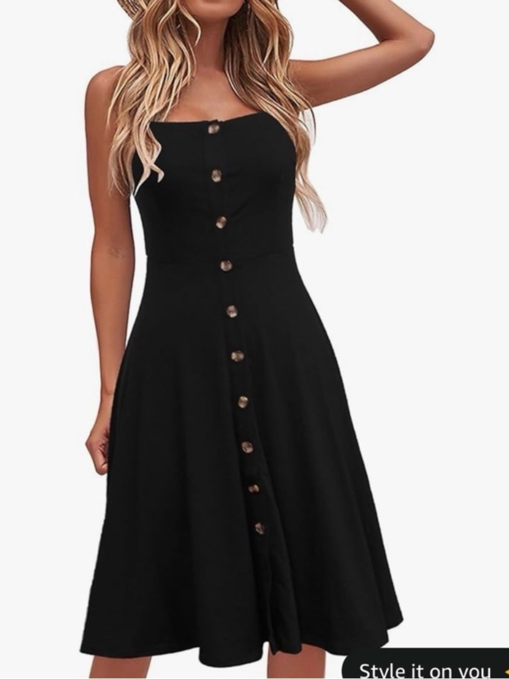 Black Spaghetti Strap Button-Front Sundress Size Small